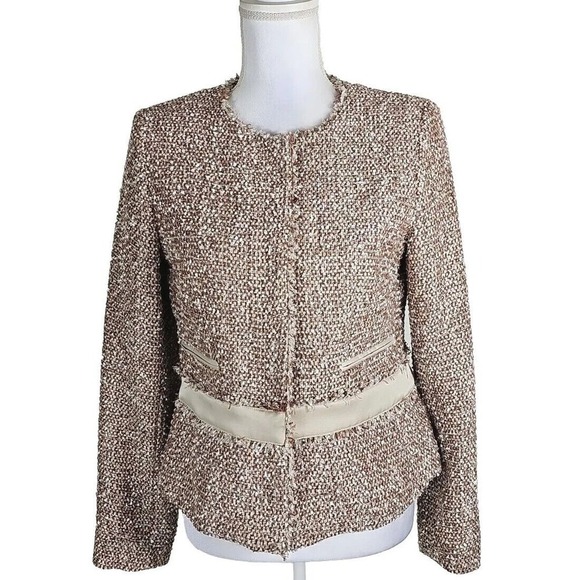 Jones New York ~Woman Size 4~Brown/Beige w/Silver Stripes Business Blazer Jacket - Picture 4 of 12